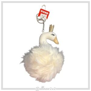 Gund Fluffy Swan Keychain with Gold Crown